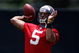 TAMPA, FL - MAY 01: Quarterback Josh Freeman #5 of the Tampa Bay Buccaneers throws a pass during the Buccaneers Rookie Minicamp at One Buccaneer Place on May 1, 2009 in Tampa, Florida. (Photo by J. Meric/Getty Images)