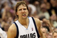 DALLAS - MAY 11:  Forward Dirk Nowtizki #41 of the Dallas Mavericks reacts after scoring to take a two-point lead against the Denver Nuggets in Game Four of the Western Conference Semifinals during the 2009 NBA Playoffs at American Airlines Center on May 11, 2009 in Dallas, Texas. NOTE TO USER: User expressly acknowledges and agrees that, by downloading and or using this photograph, User is consenting to the terms and conditions of the Getty Images License Agreement.  (Photo by Ronald Martinez/Getty Images)