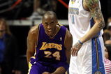 DENVER - MAY 29:  Kobe Bryant #24 of the Los Angeles Lakers reacts next to Chris Andersen #11 of the Denver Nuggets after Bryant makes a shot in the second quarter of Game Six of the Western Conference Finals during the 2009 NBA Playoffs at Pepsi Center on May 29, 2009 in Denver, Colorado. NOTE TO USER: User expressly acknowledges and agrees that, by downloading and or using this photograph, User is consenting to the terms and conditions of the Getty Images License Agreement.  (Photo by Jed Jacobsohn/Getty Images)