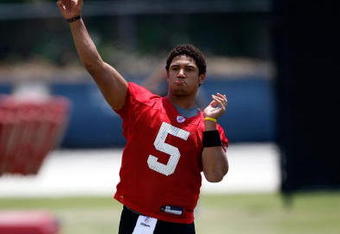 TAMPA, FL - MAY 01:  Quarterback Josh Freeman #5 of the Tampa Bay Buccaneers throws a pass during the Buccaneers Rookie Minicamp at One Buccaneer Place on May 1, 2009 in Tampa, Florida.  (Photo by J. Meric/Getty Images)