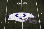 INDIANAPOLIS - SEPTEMBER 21:  The Indianapolis Colts logo at the 50-yard line on September 21, 2008 at Lucas Oil Stadium in Indianapolis, Indiana.  (Photo by Ronald Martinez/Getty Images)