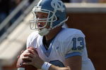 WINSTON SALEM, NC - OCTOBER 27: T.J.Yates #13 of the University of North Carolina Tar Heels during the ACC game at the Groves Stadium, on October 27, 2007 in Winston Salem,North Carolina.  (Photo by David Cannon/Getty Images)