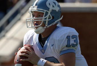 WINSTON SALEM, NC - OCTOBER 27: T.J.Yates #13 of the University of North Carolina Tar Heels during the ACC game at the Groves Stadium, on October 27, 2007 in Winston Salem,North Carolina.  (Photo by David Cannon/Getty Images)