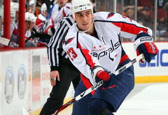 NEWARK, NJ - FEBRUARY 03:  Milan Jurcina #23 of the Washington Capitals skates against the New Jersey Devils at the Prudential Center on February 3, 2009 in Newark, New Jersey. The Capitals defeated the Devils 5-2.  (Photo by Jim McIsaac/Getty Images)