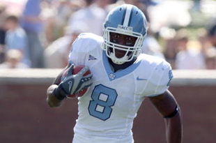 WINSTON SALEM, NC - OCTOBER 27:  Wide receiver Greg Little #8 of the University of North Carolina Tar Heels during the ACC game at the Groves Stadium, on October 27, 2007 in Winston Salem,North Carolina.  (Photo by David Cannon/Getty Images)