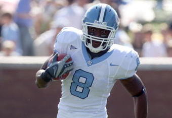 WINSTON SALEM, NC - OCTOBER 27:  Wide receiver Greg Little #8 of the University of North Carolina Tar Heels during the ACC game at the Groves Stadium, on October 27, 2007 in Winston Salem,North Carolina.  (Photo by David Cannon/Getty Images)