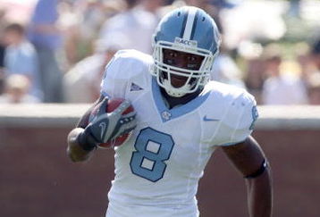WINSTON SALEM, NC - OCTOBER 27:  Wide receiver Greg Little #8 of the University of North Carolina Tar Heels during the ACC game at the Groves Stadium, on October 27, 2007 in Winston Salem,North Carolina.  (Photo by David Cannon/Getty Images)