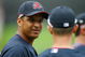 ST. LOUIS, MO - JULY 14:   American League All-Star Victor Martinez of the Cleveland Indians talks with a teammate prior to the start of the 2009 MLB All-Star Game at Busch Stadium on July 14, 2009 in St Louis, Missouri. (Photo by: Jamie Squire/Getty Images)