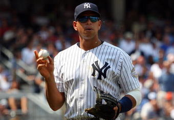 NEW YORK - JULY 22:  Alex Rodriguez #13 of the New York Yankees looks on against the Baltimore Orioles on July 22, 2009 at Yankee Stadium in the Bronx borough of New York City.  (Photo by Jim McIsaac/Getty Images)