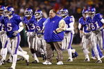 KANSAS CITY, MO - NOVEMBER 24: Coach Mark Mangino of the Kansas Jayhawks walks on the field with his team before the game against the Missouri Tigers at Arrowhead Stadium on November 24, 2007 in Kansas City, Missouri. (Photo by Jamie Squire/Getty Images) 