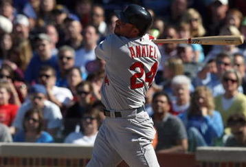 CHICAGO - APRIL 17:  Rick Ankiel #24 of the St. Louis Cardinals bats against the Chicago Cubs on April 17, 2009 at Wrigley Field in Chicago, Illinois. (Photo by Jonathan Daniel/Getty Images) 