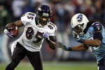 NASHVILLE, TN - JANUARY 10:  Wide receiver Derrick Mason #85 of the Baltimore Ravens looks to run by safety Michael Griffin #33 of the Tennessee Titans during the AFC Divisional Playoff Game on January 10, 2009 at LP Field in Nashville, Tennessee.  (Photo by Andy Lyons/Getty Images)