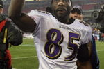 NASHVILLE, TN - JANUARY 10:  Wide receiver Derrick Mason #85 of the Baltimore Ravens walks off the field after defeating the Tennessee Titans 13-10 during the AFC Divisional Playoff Game on January 10, 2009 at LP Field in Nashville, Tennessee.  (Photo by Andy Lyons/Getty Images)