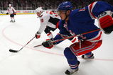 NEW YORK - APRIL 22:  Nikolai Zherdev #13 of the New York Rangers skates against David Steckel #39 of the Washington Capitals during Game Four of the Eastern Conference Quarterfinal Round of the 2009 NHL Stanley Cup Playoffs on April 22, 2008 at Madison Square Garden in New York City.  (Photo by Jim McIsaac/Getty Images)