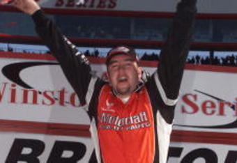 25 Mar 2001: Elliott Sadler celebrates winning the NASCAR Winston Cup Food City 500 at Bristol Motor Speedway in Bristol, Tennessee.  Digital Image Mandatory Credit: Jonathan Ferrey/ALLSPORT