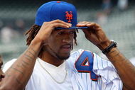 NEW YORK - JUNE 26:  New York Knicks 2009 first round draft pick Jordan Hill looks on as as the New York Mets take batting practice before playing the New York Yankees on June 26, 2009 at Citi Field in the Flushing neighborhood of the Queens borough of New York City.  (Photo by Jim McIsaac/Getty Images)