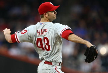 NEW YORK - JUNE 09:  J.A. Happ #43 of the Philadelphia Phillies pitches against the  New York Mets  during their game at Citi Field on June 9, 2009 in the Flushing neighborhood of the Queens borough of New York City.  (Photo by Chris McGrath/Getty Images)