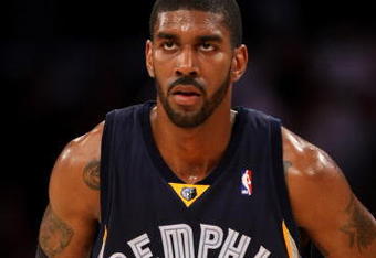 LOS ANGELES - APRIL 12:  O.J. Mayo #32 of the Memphis Grizzlies sets on the court aganst the Los Angeles Lakers on April 12, 2009 at Staples Center in Los Angeles, California.   NOTE TO USER: User expressly acknowledges and agrees that, by downloading and/or using this Photograph, user is consenting to the terms and conditions of the Getty Images License Agreement. (Photo by Stephen Dunn/Getty Images)