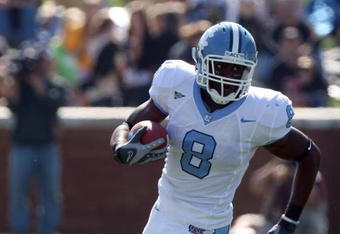 WINSTON SALEM, NC - OCTOBER 27:  Wide receiver Greg Little #8 of the University of North Carolina Tar Heels during the ACC game at the Groves Stadium, on October 27, 2007 in Winston Salem,North Carolina.  (Photo by David Cannon/Getty Images)