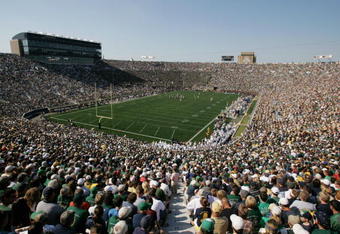 SOUTH BEND, IN - SEPTEMBER 01:  General view of the Notre Dame campus during the game between the Notre Dame Fighting Irish and the Georgia Tech Yellow Jackets on September 1, 2007 at Notre Dame Stadium in South Bend, Indiana. (Photo by Jonathan Daniel/Getty Images)
