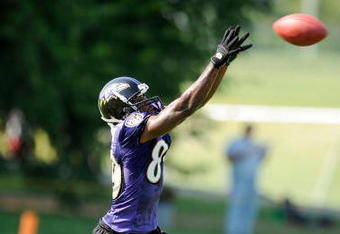WESTMINSTER, MD - JULY 28:  Mark Clayton #89 of the Baltimore Ravens catches a pass during training camp at McDaniel College on July 28, 2009 in Westminster, Maryland.  (Photo by Greg Fiume/Getty Images)