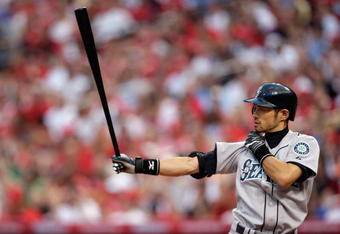 ST. LOUIS, MO - JULY 14:  American League All-Star Ichiro Suzuki of the Seattle Mariners bats during the 2009 MLB All-Star Game at Busch Stadium on July 14, 2009 in St Louis, Missouri. (Photo by Jamie Squire/Getty Images)