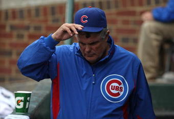 CHICAGO - JULY 08: Manager Lou Piniella #41 of the Chicago Cubs paces in the dugout during a game against the Atlanta Braves on July 8, 2009 at Wrigley Field in Chicago, Illinois. The Braves defeated the Cubs 4-1. (Photo by Jonathan Daniel/Getty Images)