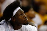 CLEVELAND - APRIL 19:  Ben Wallace #4 of the Cleveland Cavaliers looks up in Game One of the Eastern Conference Quarterfinals against the Washington Wizards during the 2008 NBA Playoffs on April 19, 2008 at Quicken Loans Arena in Cleveland, Ohio.  The Cavaliers won 93-86.  NOTE TO USER: User expressly acknowledges and agrees that, by downloading and or using this photograph, User is consenting to the terms and conditions of the Getty Images License Agreement. (Photo by Gregory Shamus/Getty Images)