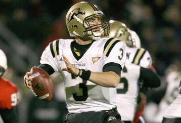 MUNCIE, IN - NOVEMBER 25:  Quarterback Tim Hiller #3 of the Western Michigan Broncos looks to pass the ball during the MAC game against the Ball State Cardinals at Scheumann Stadium on November 25, 2008 in Muncie, Indiana.  (Photo by Andy Lyons/Getty Images)