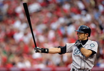 ST. LOUIS, MO - JULY 14:  American League All-Star Ichiro Suzuki of the Seattle Mariners bats during the 2009 MLB All-Star Game at Busch Stadium on July 14, 2009 in St Louis, Missouri. (Photo by Jamie Squire/Getty Images)