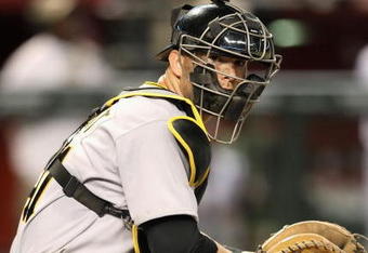 PHOENIX - JULY 23:  Catcher Ryan Doumit #41 of the Pittsburgh Pirates in action during the major league baseball game against the Arizona Diamondbacks at Chase Field on July 23, 2009 in Phoenix, Arizona. The Diamondbacks defeated the Pirates 11-4.  (Photo by Christian Petersen/Getty Images)