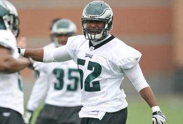 PHILADELPHIA - MAY 1: Linebacker Charleston Hughes #52 of the Philadelphia Eagles looks on during minicamp practice at the NovaCare Complex on May 1, 2009 in Philadelphia, Pennsylvania. (Photo by Hunter Martin/Getty Images)