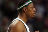 BOSTON - MAY 12:  Paul Pierce #34 of the Boston Celtics celebrates in the fourth quarter against the Orlando Magic in Game Five of the Eastern Conference Semifinals during the 2009 NBA Playoffs at TD Banknorth Garden on May 12, 2009 in Boston, Massachusetts. The Celtics defeated the Magic 92-88.  NOTE TO USER: User expressly acknowledges and agrees that, by downloading and or using this photograph, User is consenting to the terms and conditions of the Getty Images License Agreement.  (Photo by Elsa/Getty Images)