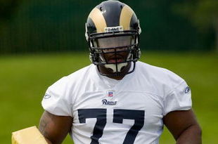 EARTH CITY, MO - MAY 2: Jason Smith #77 of the St. Louis Rams looks on during a mini camp on May 2, 2009 at the Russell Training Center in Earth City, Missouri.  (Dilip Vishwanat/Getty Images)