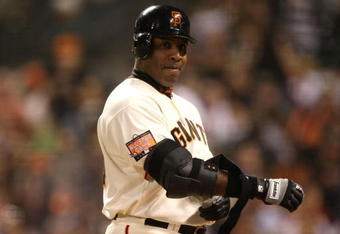 SAN FRANCISCO - SEPTEMBER 26:  Barry Bonds #25 of the San Francisco Giants looks on during his game against the San Diego Padres during a Major League Baseball game on September 26, 2007 at AT&T Park in San Francisco, California.  (Photo by Jed Jacobsohn/Getty Images)