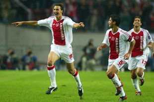 AMSTERDAM - 17 SEPTEMBER:  Zlatan Ibrahimovic of Ajax celebrates his goal during the UEFA Champions League First Phase Group D match between Ajax and Lyon at the Amsterdam ArenA in Amsterdam on September 17, 2002. Ajax won 2-1. (photo by Ben Radford/Getty Images)