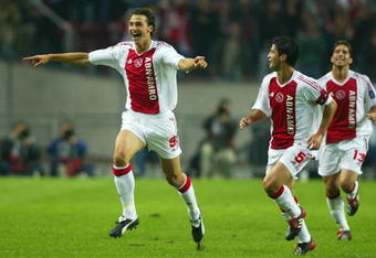 AMSTERDAM - 17 SEPTEMBER:  Zlatan Ibrahimovic of Ajax celebrates his goal during the UEFA Champions League First Phase Group D match between Ajax and Lyon at the Amsterdam ArenA in Amsterdam on September 17, 2002. Ajax won 2-1. (photo by Ben Radford/Getty Images)