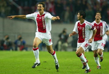 AMSTERDAM - 17 SEPTEMBER:  Zlatan Ibrahimovic of Ajax celebrates his goal during the UEFA Champions League First Phase Group D match between Ajax and Lyon at the Amsterdam ArenA in Amsterdam on September 17, 2002. Ajax won 2-1. (photo by Ben Radford/Getty Images)