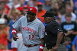 CHICAGO - JULY 26: Manager Dusty Baker #12 of the Cincinnati Reds argues with home plate umpire Laz Diaz #63 after a play at the plate in the 8th inning on July 26, 2009 at Wrigley Field in Chicago, Illinois. The Cubs defeated the Reds 5-2. (Photo by Jonathan Daniel/Getty Images)