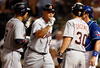 ARLINGTON, TX - JULY 29:  Miguel Cabrera #24 of the Detroit Tigers celebrates his three-run home run with Carlos Guillen #9 and Magglio Ordonez #30 during action against the Texas Rangers on July 29, 2009 at Rangers Ballpark in Arlington, Texas.  (Photo by Ronald Martinez/Getty Images)