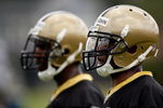 METAIRIE, LA - MAY 08:  Malcom Jenkins #27 left and Chip Vaugh #37 of the New Orleans Saints works out during the Rookie Minicamp at the New Orleans Saints Training Facility on May 8, 2009 in Metairie, Louisiana.  (Photo by Chris Graythen/Getty Images)