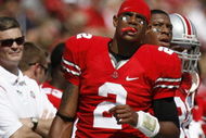 COLUMBUS, OH - SEPTEMBER 20: Terrelle Pryor #2 of the Ohio State Buckeyes looks on from the sideline during the second quarter while playing the Troy Trojans on September 20, 2008 at Ohio Stadium in Columbus, Ohio. Ohio State won the game 28-10. (Photo by Gregory Shamus/Getty Images)