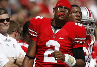 COLUMBUS, OH - SEPTEMBER 20:  Terrelle Pryor #2 of the Ohio State Buckeyes looks on from the sideline during the second quarter while playing the Troy Trojans on September 20, 2008 at Ohio Stadium in Columbus, Ohio. Ohio State won the game 28-10.  (Photo by Gregory Shamus/Getty Images)