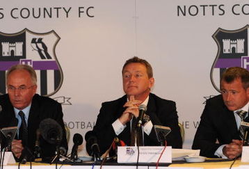 NOTTINGHAM, ENGLAND - JULY 22:  Sven Goran Eriksson (L) talks to the media beside Executive Chairman Peter Trembling (C) and Manager Ian McParland as Eriksson is announced a the new Director of Football at Notts County at Meadow Lane on July 22, 2009 in Nottingham, England.  (Photo by Laurence Griffiths/Getty Images)