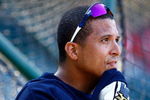 ANAHEIM, CA - JULY 27:  Victor Martinez #41 of the Cleveland Indians takes batting practice prior to the game against the Los Angeles Angels of Anaheim at Angel Stadium on July 27, 2009 in Anaheim, California.  (Photo by Jeff Gross/Getty Images)