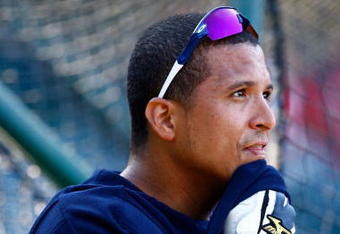 ANAHEIM, CA - JULY 27:  Victor Martinez #41 of the Cleveland Indians takes batting practice prior to the game against the Los Angeles Angels of Anaheim at Angel Stadium on July 27, 2009 in Anaheim, California.  (Photo by Jeff Gross/Getty Images)