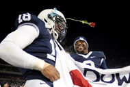 STATE COLLEGE, PA - NOVEMBER 22:  Navorro Bowman #18 and Derrick Williams #2 of the Penn State Nittany Lions raise a Rose Bowl banner after clinching the Big Ten title and advancing to the Rose Bowl after the game against the Michigan State Spartans on November 22, 2008 at Beaver Stadium in State College, Pennsylvania. Penn State won the game 49-18.  (Photo by Joe Sargent/Getty Images)