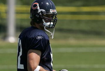 BOURBONNAIS, IL - JULY 30: Greg Olsen #82 of the Chicago Bears, the Bears' first round draft pick, stretches before a summer training camp practice on July 30, 2007 at Olivet Nazarene University in Bourbonnais, Illinois. (Photo by Jonathan Daniel/Getty Images)  