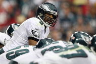 GLENDALE, AZ - JANUARY 18:  Quarterback Donovan McNabb #5 of the Philadelphia Eagles looks down the line during the NFC championship game against the Arizona Cardinals on January 18, 2009 at University of Phoenix Stadium in Glendale, Arizona.  (Photo by Jed Jacobsohn/Getty Images)