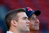 BOSTON - APRIL 24: General Manager Theo Epstein and Manger Terry Francona of the Boston Red Sox watch the pre-game action before a game with the New York Yankees at Fenway Park, April 24, 2009, in Boston, Massachusetts. (Photo by Jim Rogash/Getty Images)